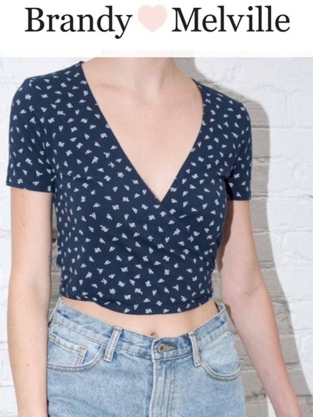 Brandy Melville Navy Floral Wrap Crop Top